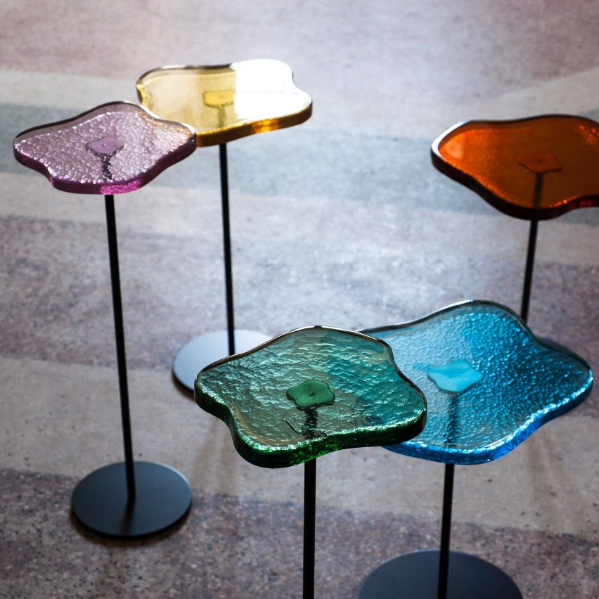 Lily cocktail table with Murano glass top by Tom Faulkner