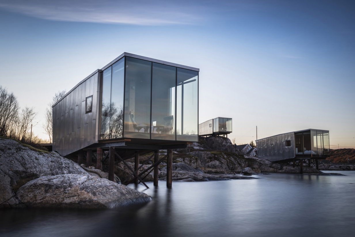 Aluminium-clad cabins perch on stilts over the Barents Sea in Norway ...