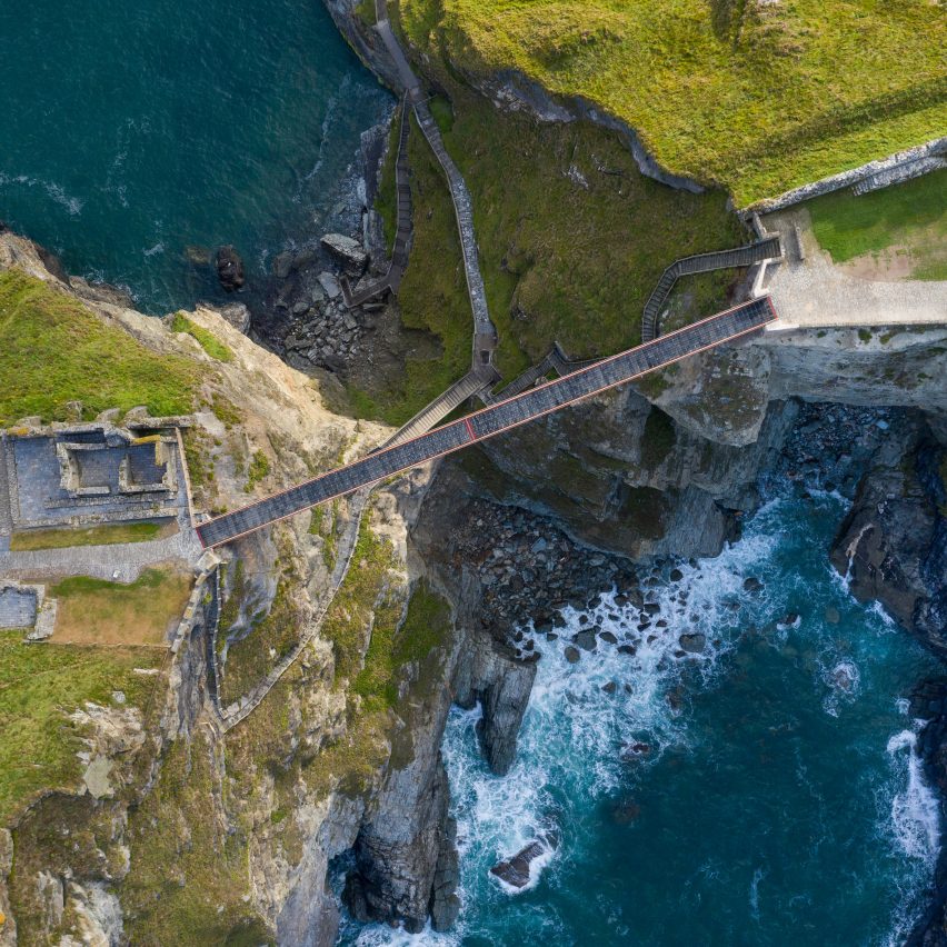 Tintagel Castle Bridge in Cornwall has a gap where it meets in the middle