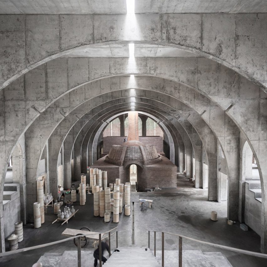 Concrete arches cocoon egg-shaped kiln in Chinese porcelain factory