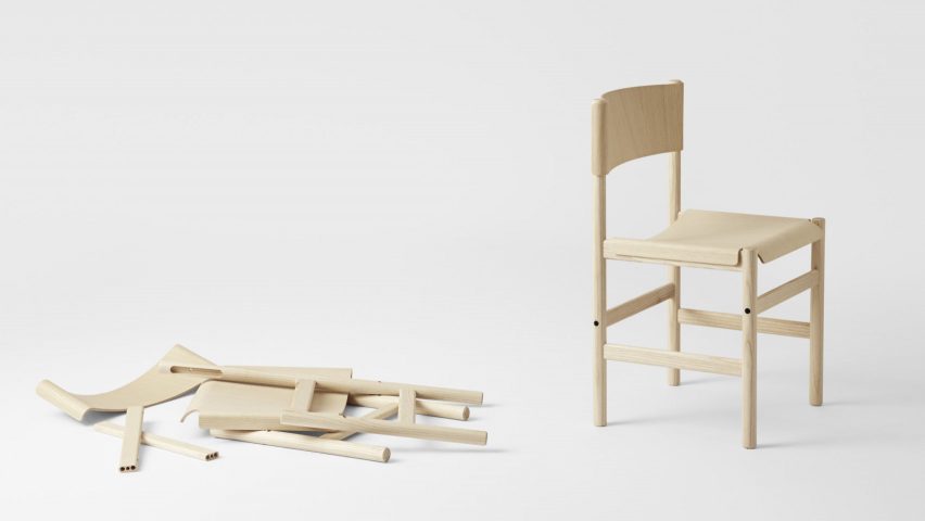 Veneer seat and backrest "drape" over frame of Thomas Bentzen's Soft Chair