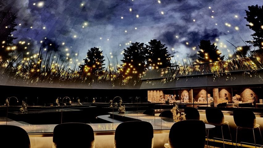 Planetarium-style ceiling arches over diners inside Copenhagen's Alchemist restaurant