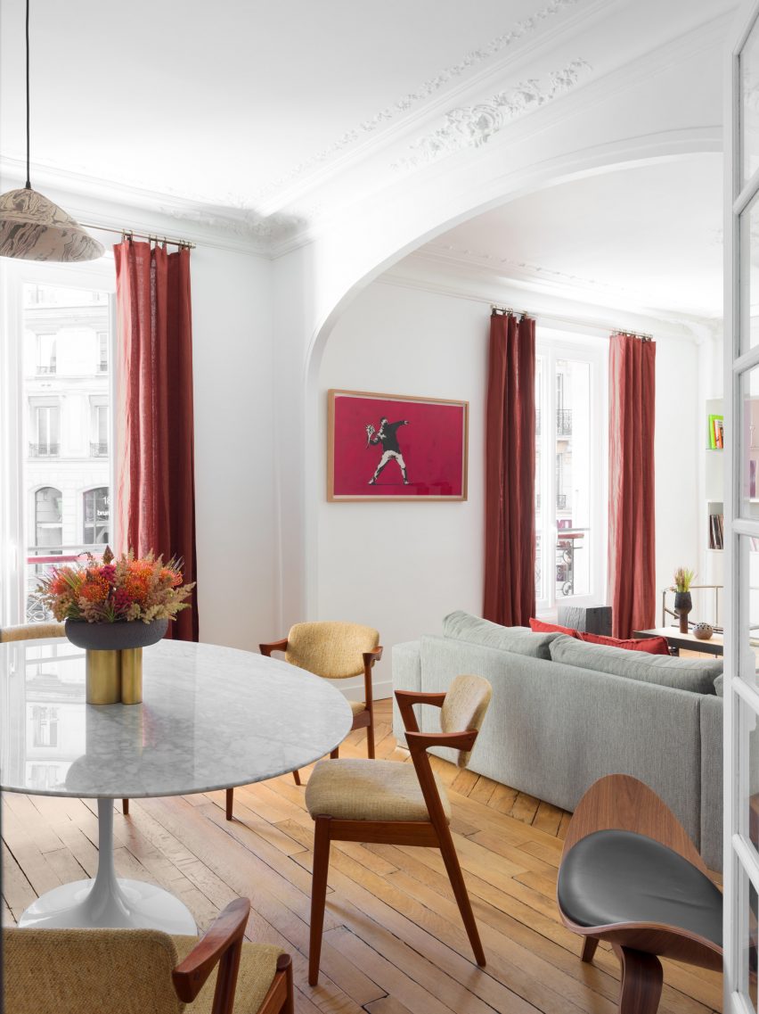 Paris Marais apartment living room and dining room by Sophie Dries