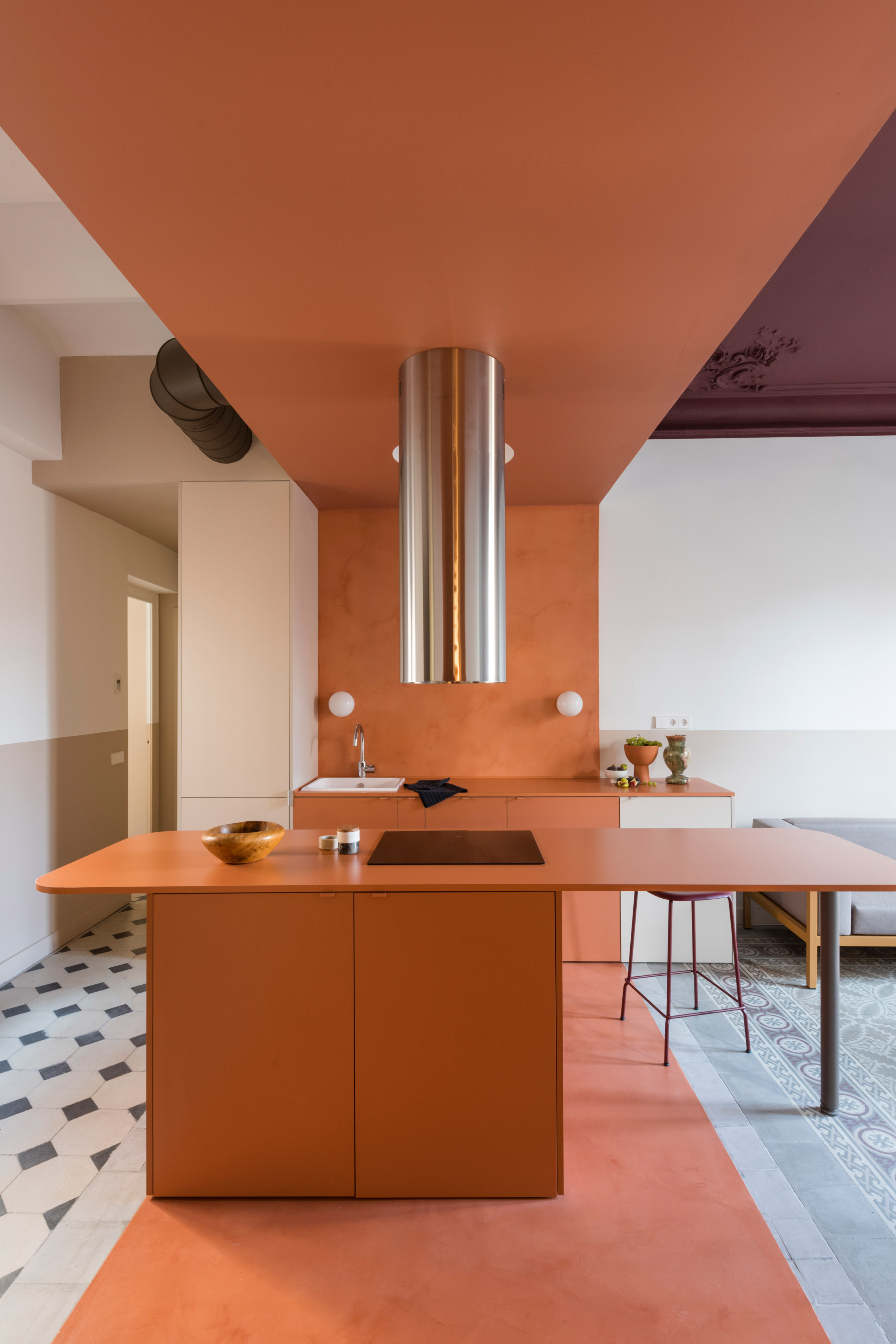 Open-plan kitchen and living room of Klinker Apartment by Colombo and Serboli Architecture