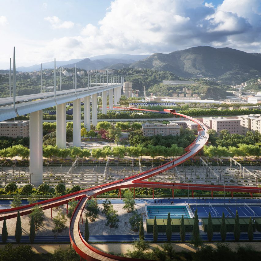 Polcevera Park and The Red Circle masterplan for under the Genoa bridge by Stefano Boeri Architetti with Metrogramma Milano and Inside Outside
