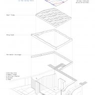 Exploded axonometric assembly diagram of Wooden Roof by Tsurata Architects