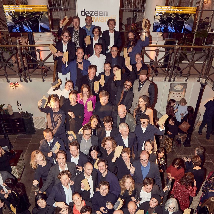 Dezeen Awards 2019 winners celebrate at a party in London