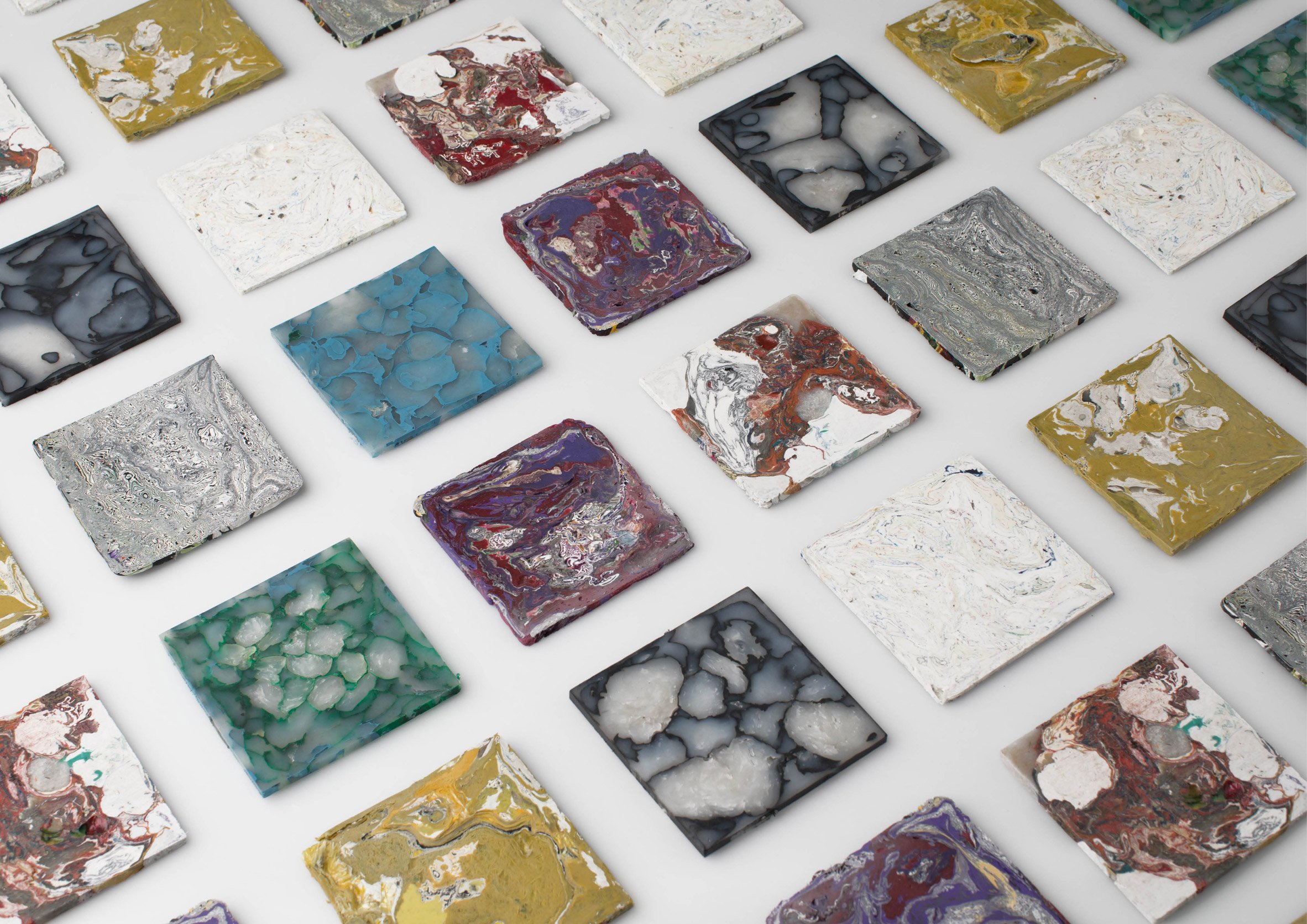 Enis Akiev makes marbled tiles from post-consumer plastic waste