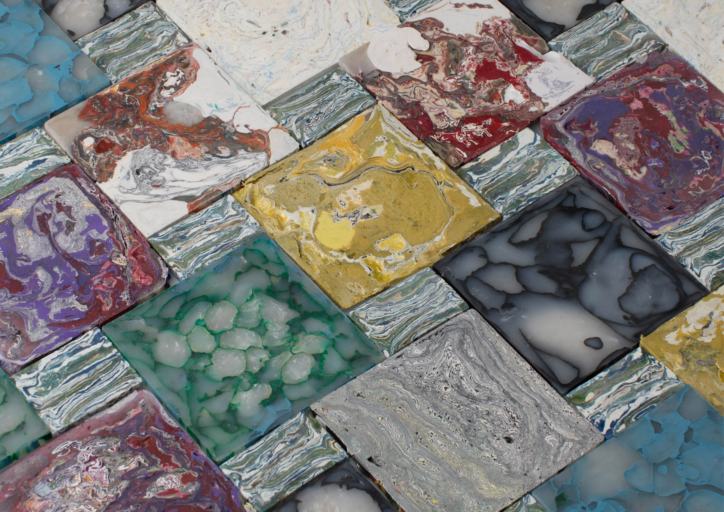 Enis Akiev makes marbled tiles from post-consumer plastic waste