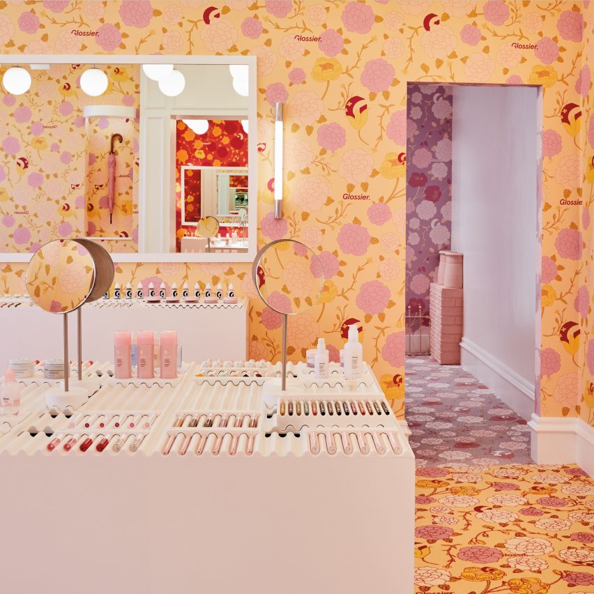 Glossier's floral pop-up store in London blooms with colour