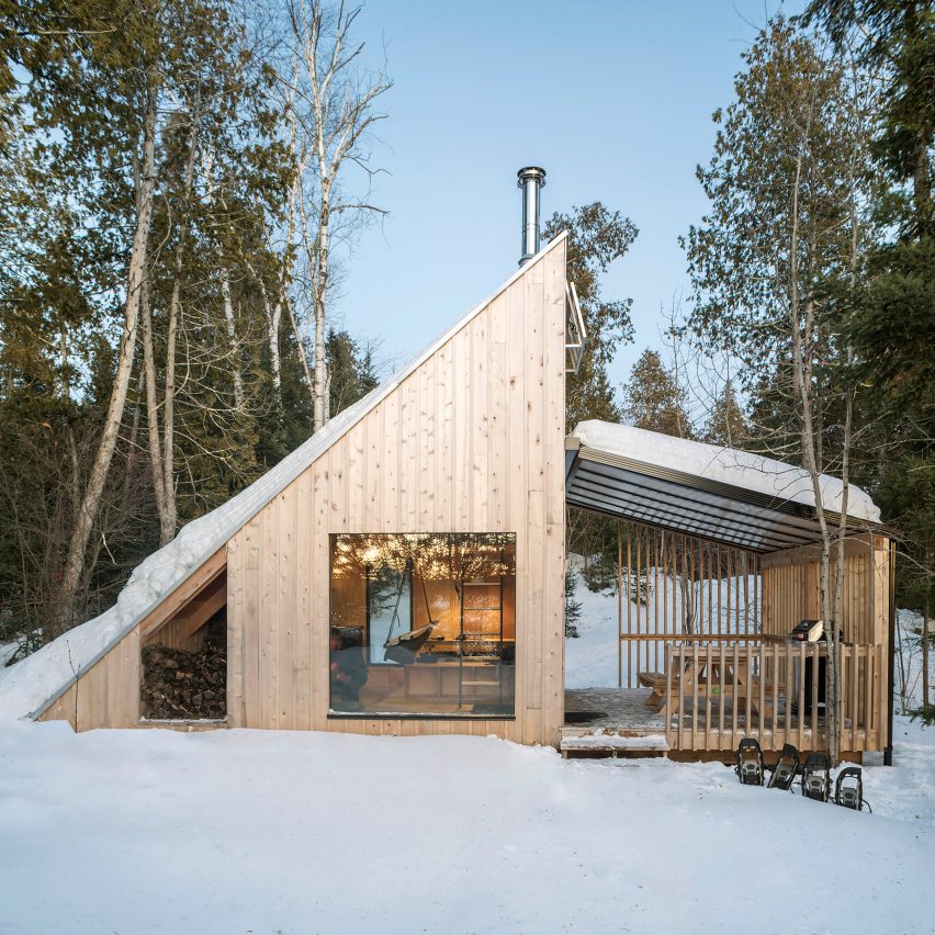 Atelier l'Abri draws from mid-century A-frame chalets for "sculptural" guest house in Canada