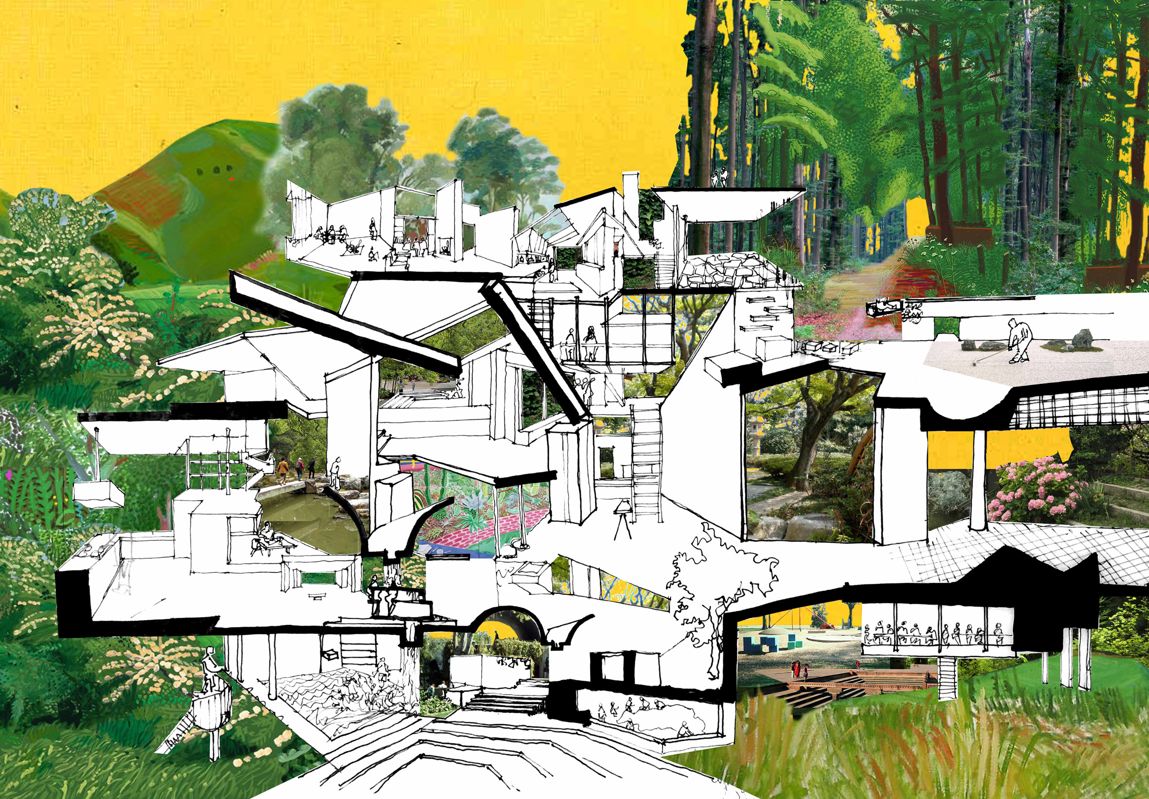 Ways of Life house collage by Tatiana Bilbao Estudio