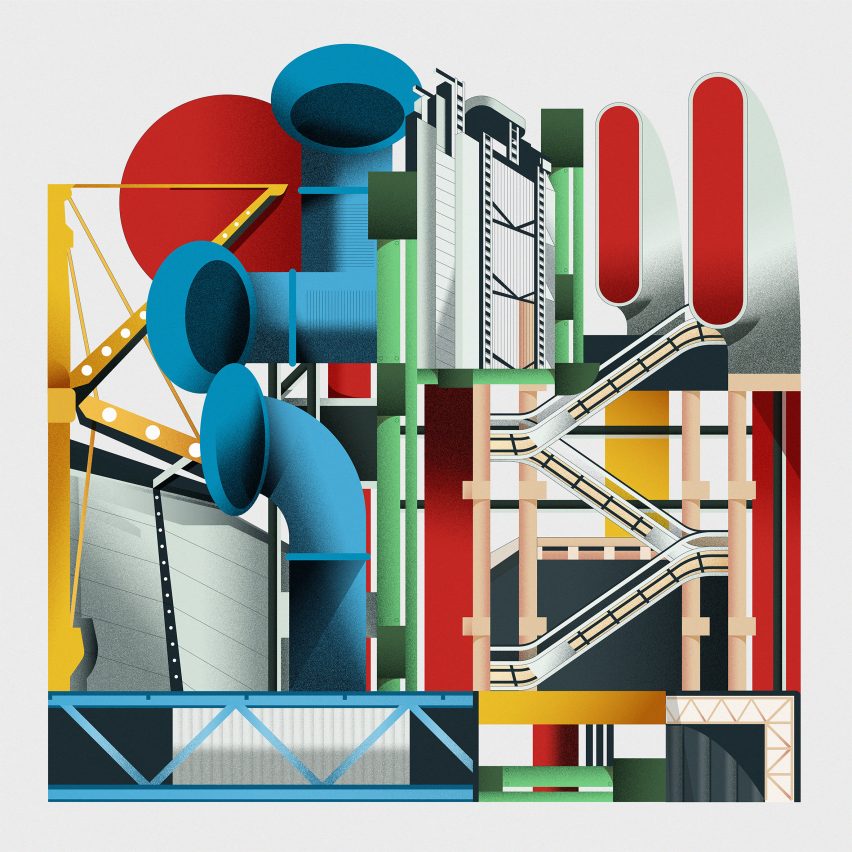 High-tech architecture illustration by Jack Bedford
