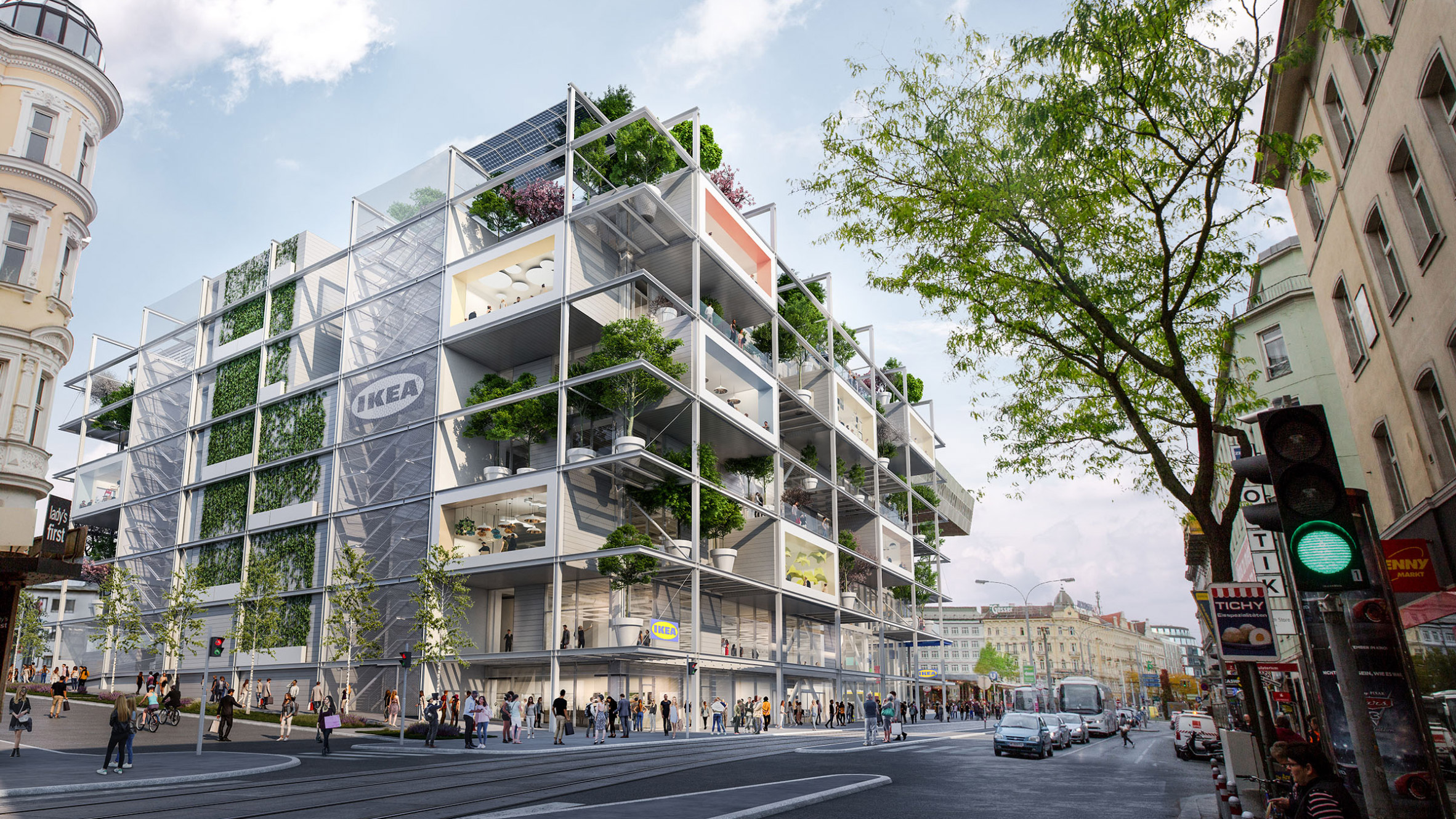 IKEA for car-free wrapped in greenery
