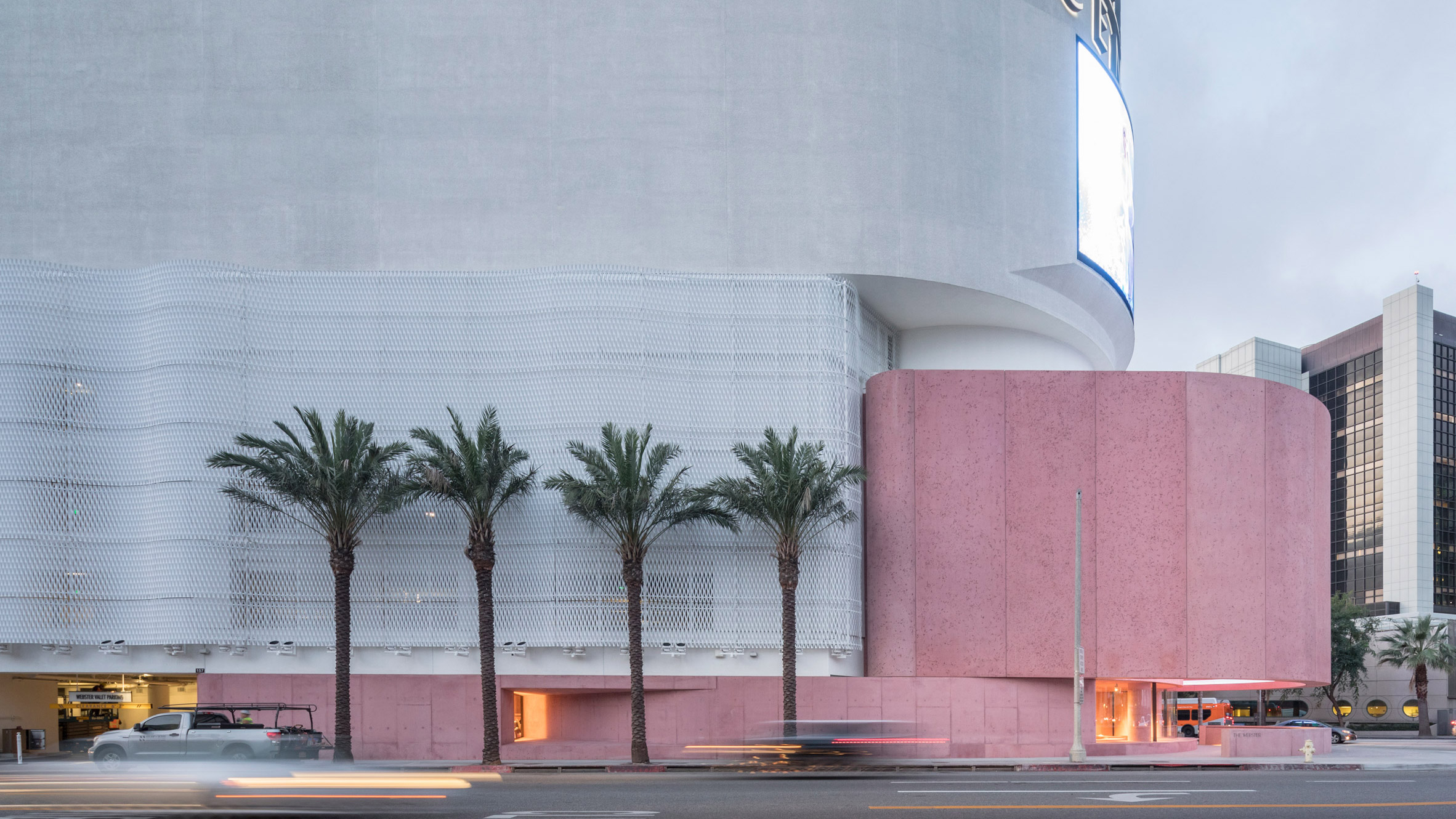 David Adjaye curves pink concrete around Los Angeles store The Webster