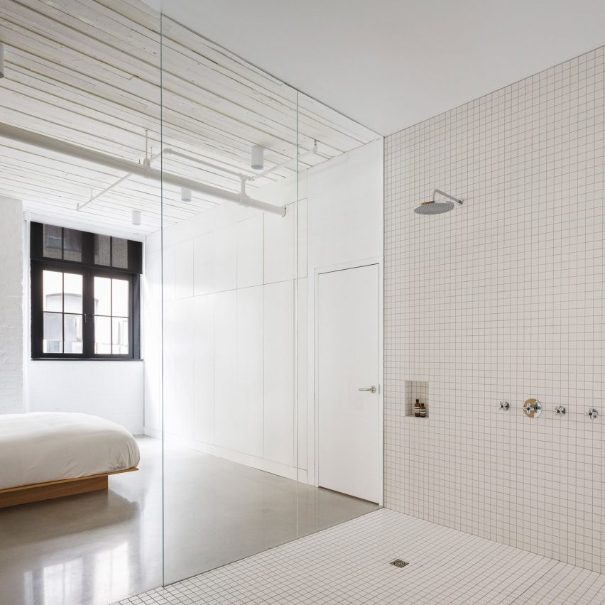 Room-sized shower "big enough for two" features inside Montreal apartment McGill 120