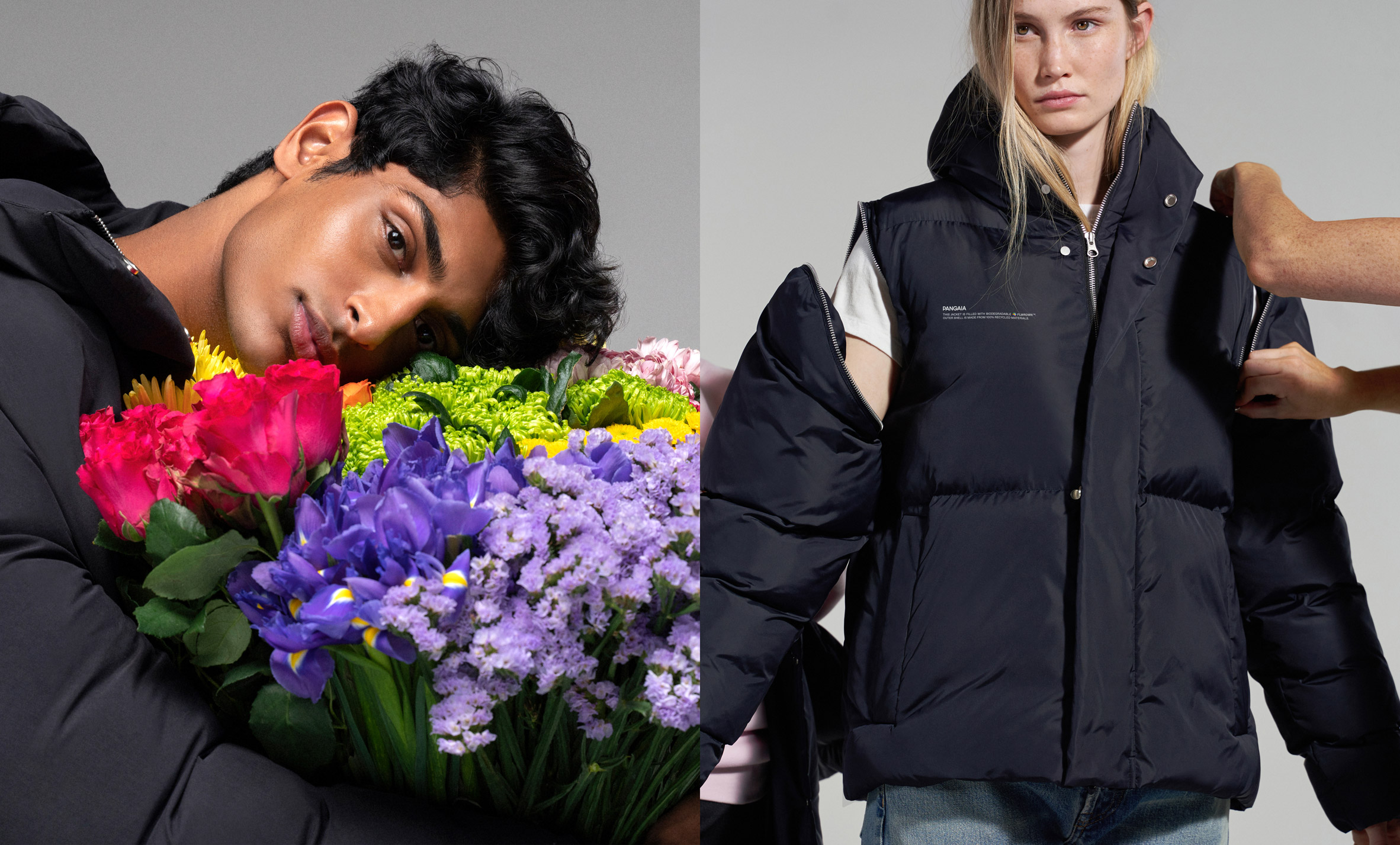 Pangaia's puffer jackets are filled with wildflowers rather than down