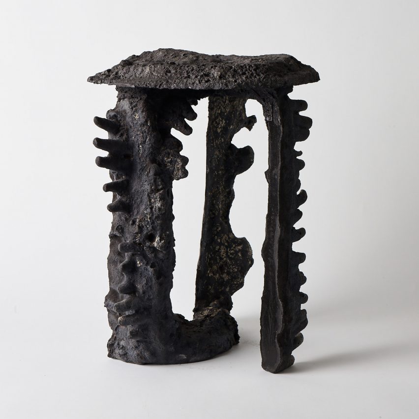 Fictive Erosion furniture uses sand casting to mimic natural rock formation process