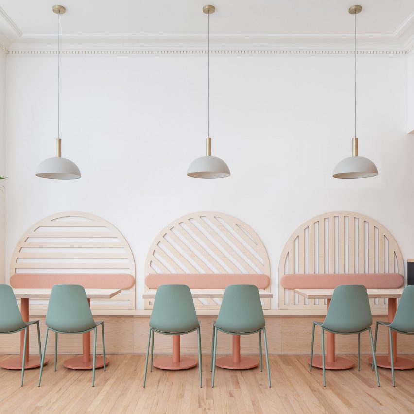 Pastel hues decorate New Haven's B-Natural Kitchen by Atelier Cho Thompson