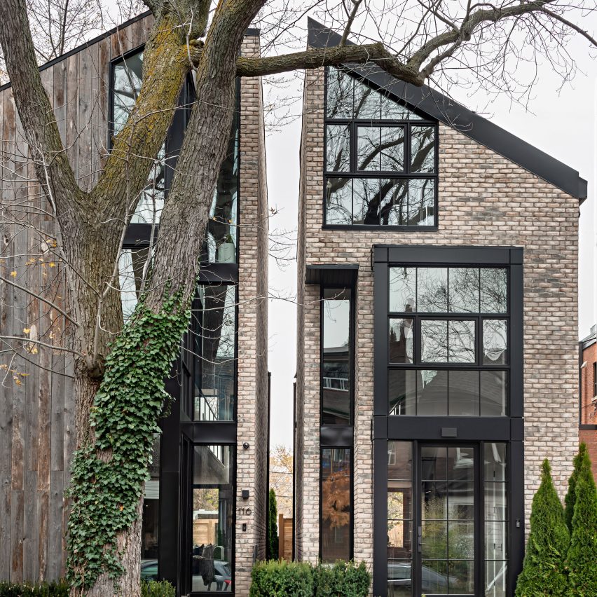 Ancerl Studio separates twin Toronto townhouses with a slender gap