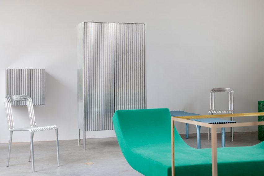 Muller Van Severen construct furniture series from rows of aluminium tubes
