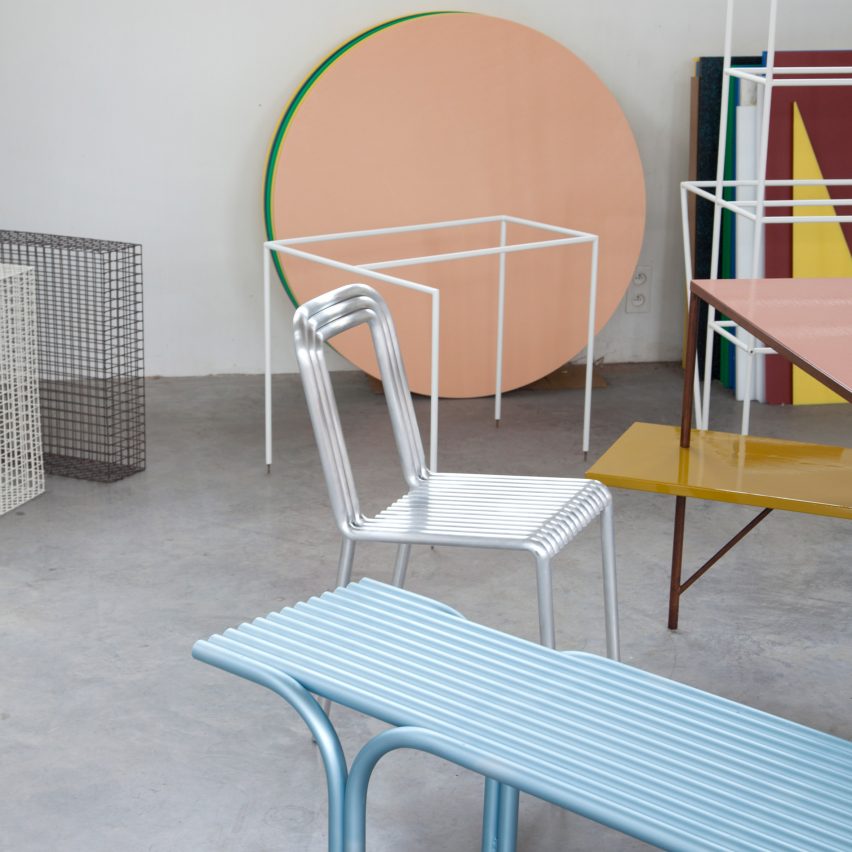 Muller Van Severen construct furniture series from rows of aluminium tubes