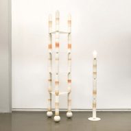 Anastasia Tikhomirova stacks ceramic cylinders to create fragile furniture and lighting
