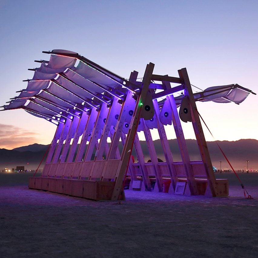 Large "sail-like canopy" topped Burning Man installation Archaeopteryx