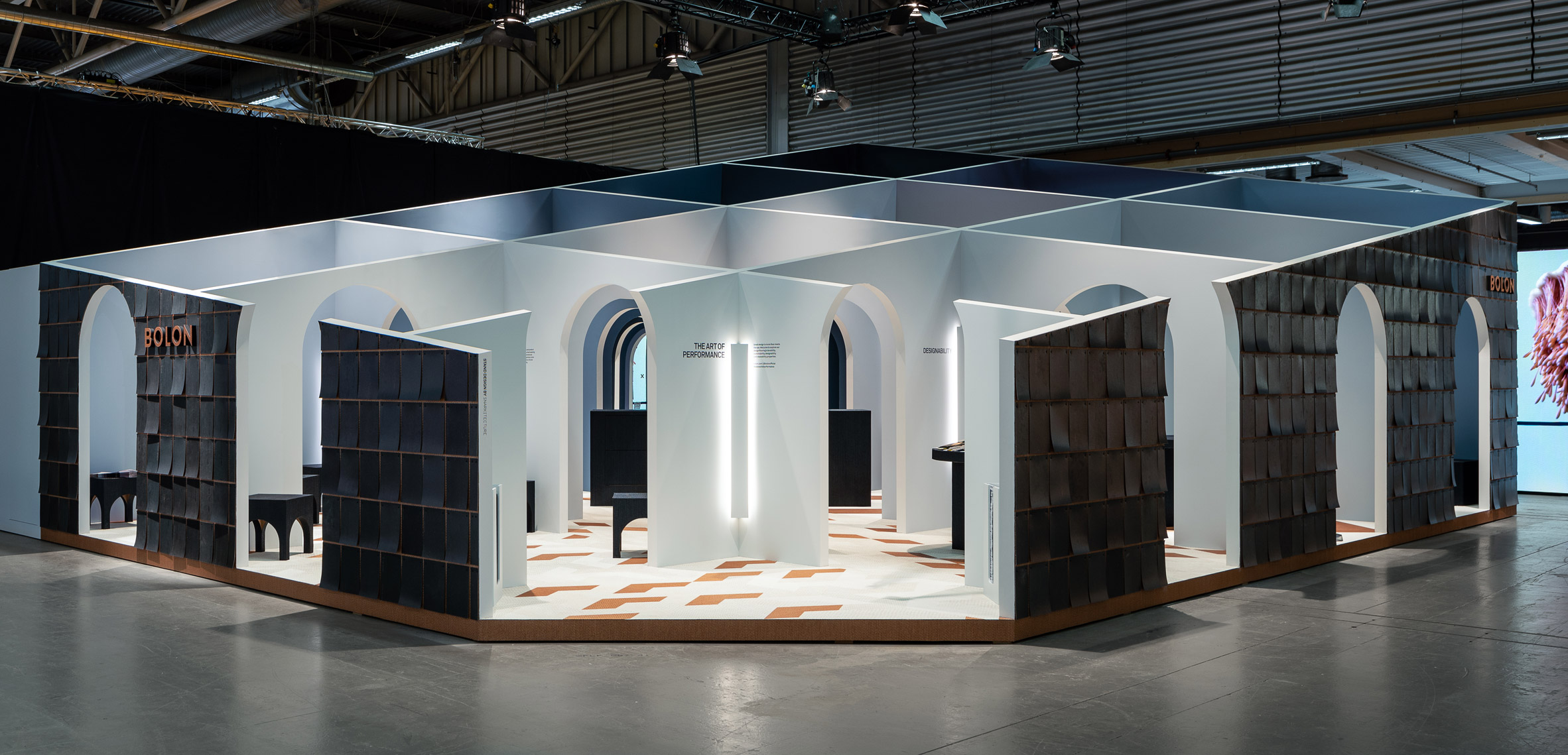 Snarkitecture's stall for Bolon at Stockholm Furniture Fair 2020
