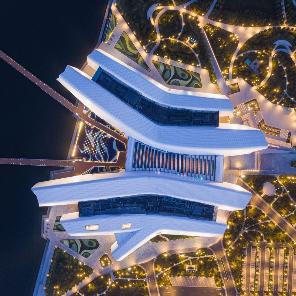 The National Maritime Museum of China sheltered by hull-shaped roofs