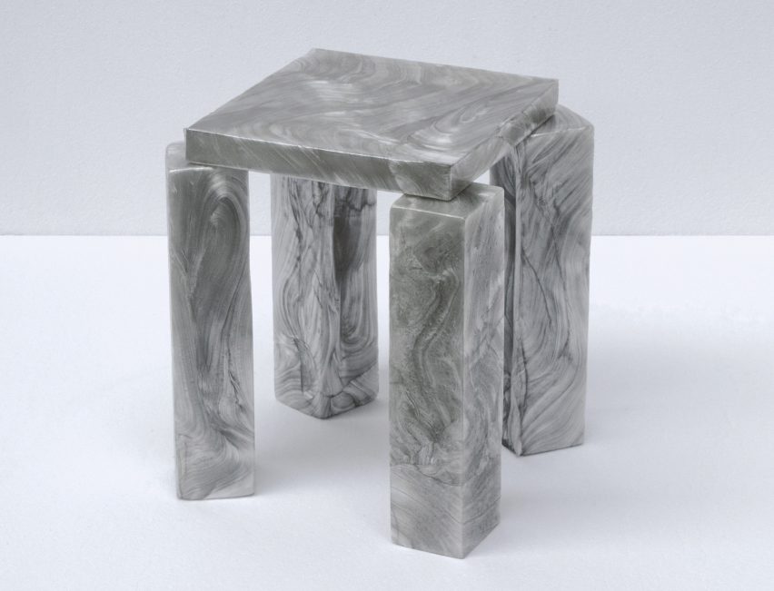 Plasticiet stretches recycled plastic like taffy for Mother of Pearl furniture