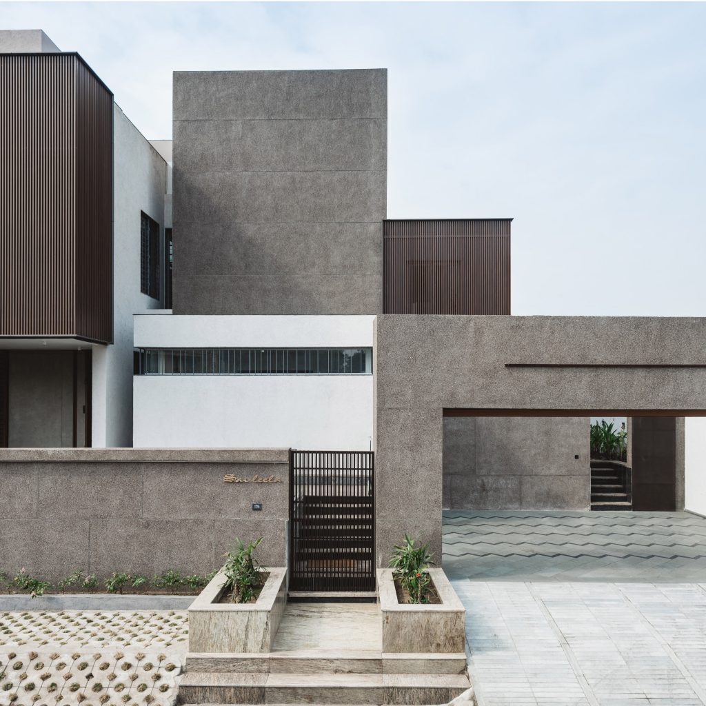 Sarpanch House Is Formed Of Irregylarly Stacked Boxes Hiding A Courtyard