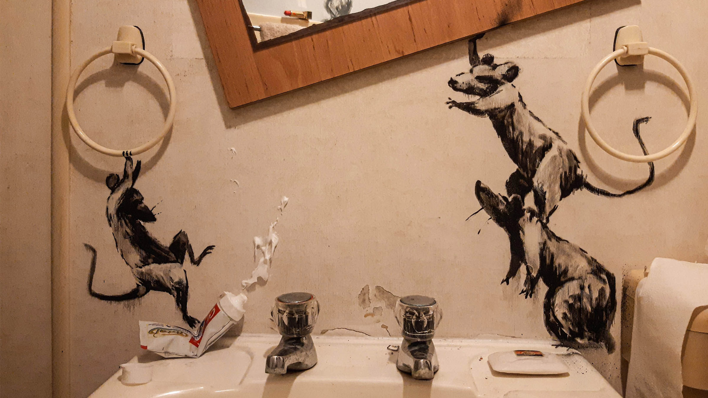 Banksy reveals rodent-themed installation inside his own bathroom