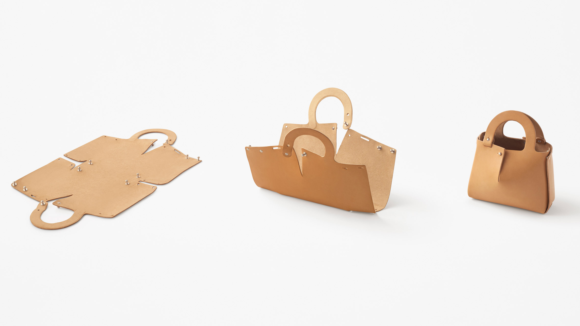 Nendo designs Mai bag from single sheet of laser-cut leather