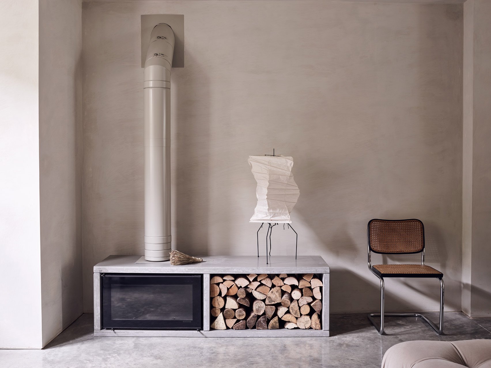 Paper lamp on a fireplace