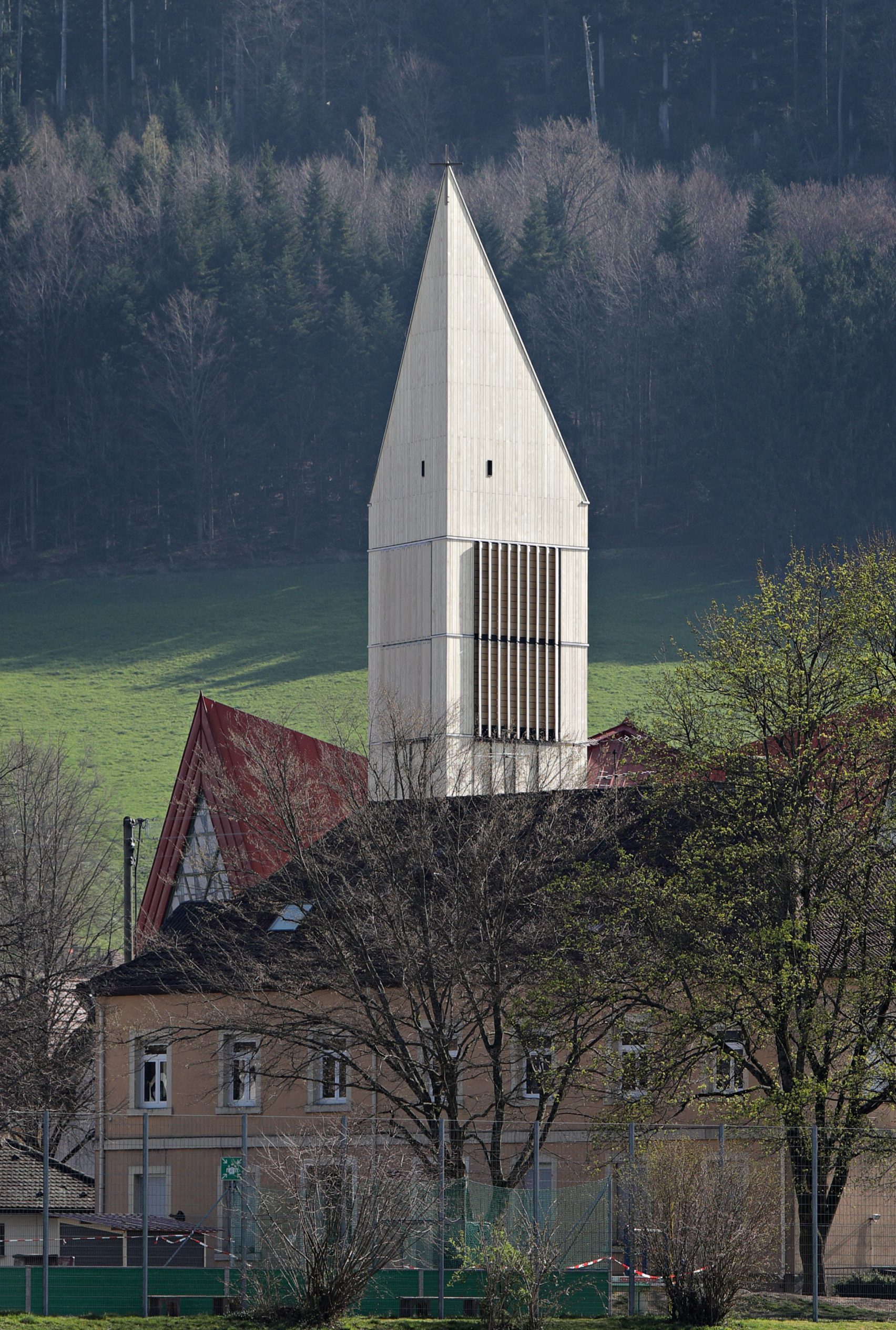 Triangular Tower Timber desymbol: Architektur3 adds triangular timber tower to Black Forest church