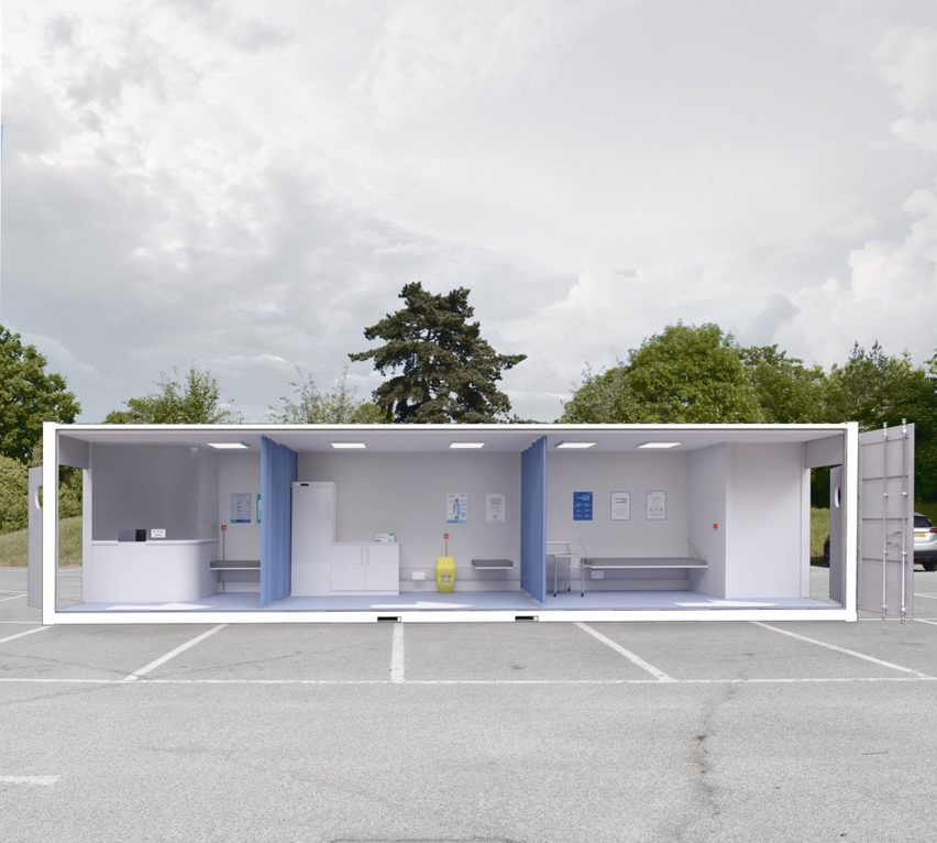 Shipping-containter Vaccincation Centres by Waugh Thistleton Architects