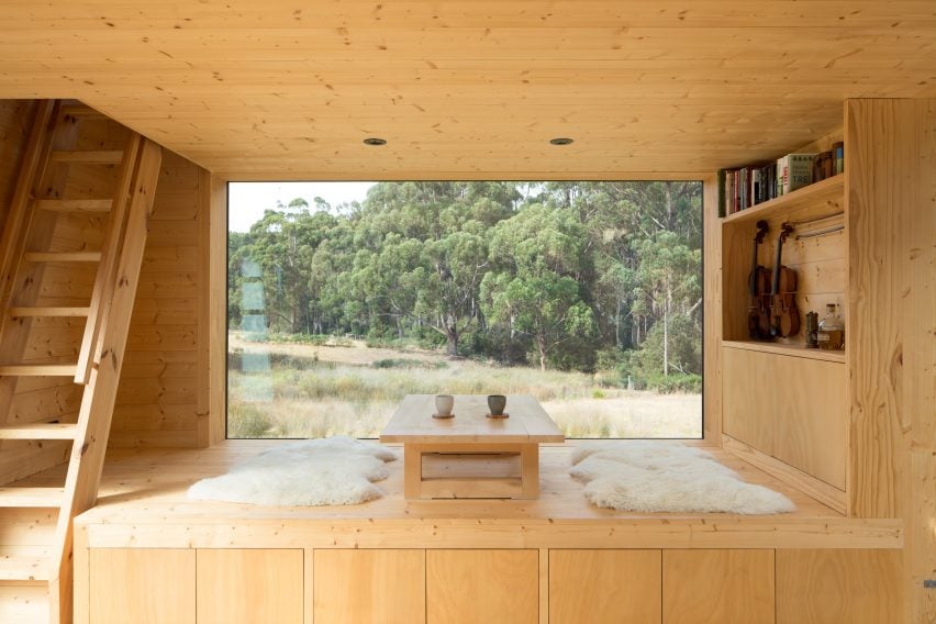 Living room of the Bruny Island Cabin by Maguire + Devin