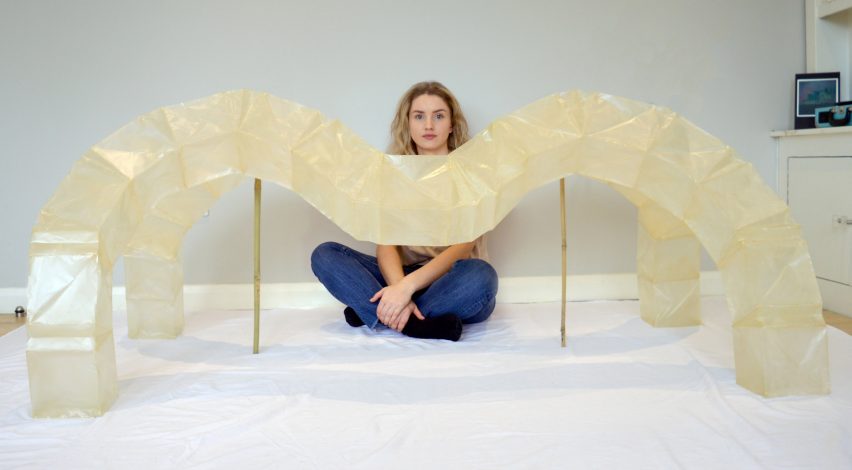 Eliza Hague designs inflatable origami-like "greenhouse villages" from bamboo and shellac