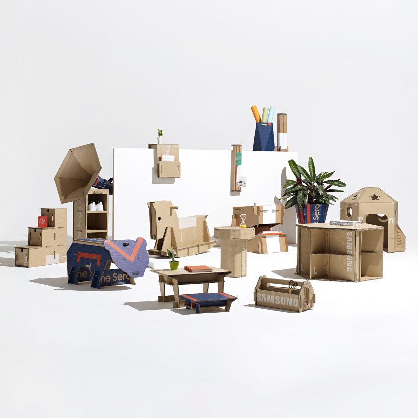 15 furniture designs made from repurposed cardboard revealed in the Dezeen x Samsung Out of the Box Competition shortlist