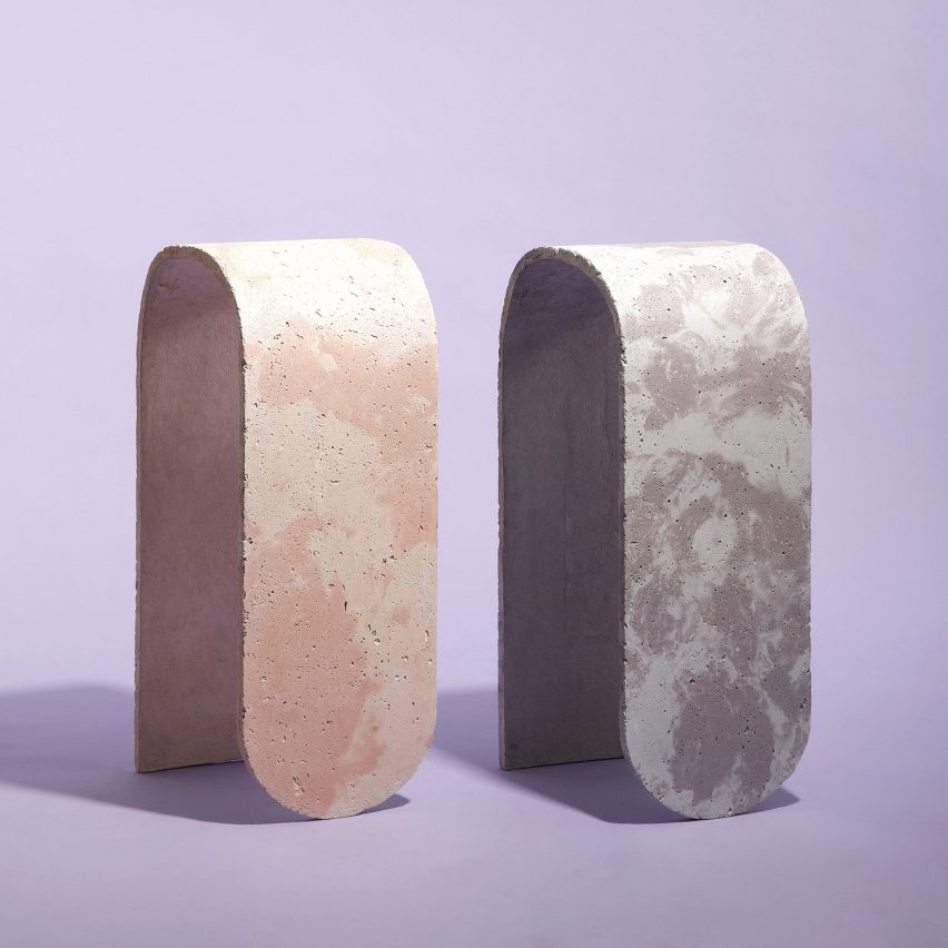 Curved stools by J Byron-H are made from pastel concrete