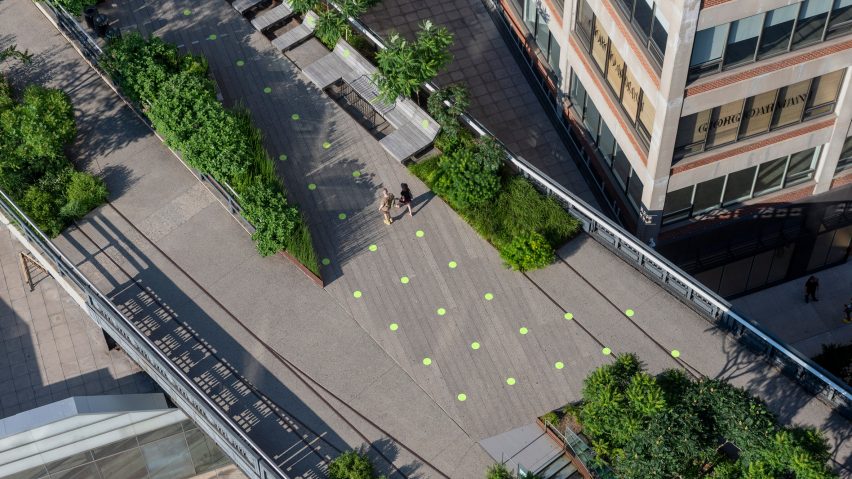 Paula Scher covers High Line in green dots to encourage social distancing