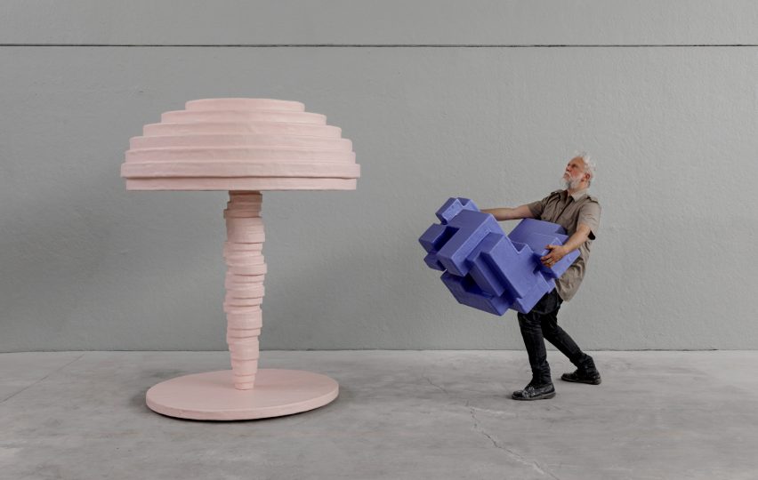 Studio Nucleo animates geometric Primitive furniture with pastel hues for Nilufar Gallery