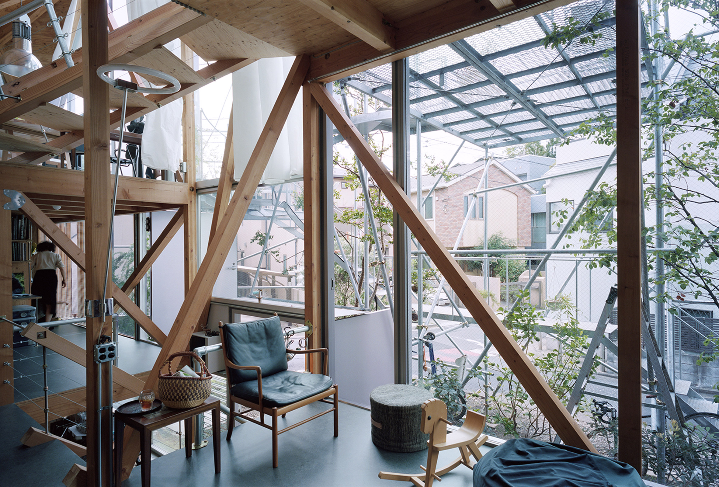 Interior of Japanese house with built-in scaffolding