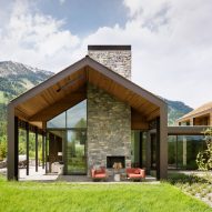 Gabled cedar structures form Lone Pine Residence in Wyoming