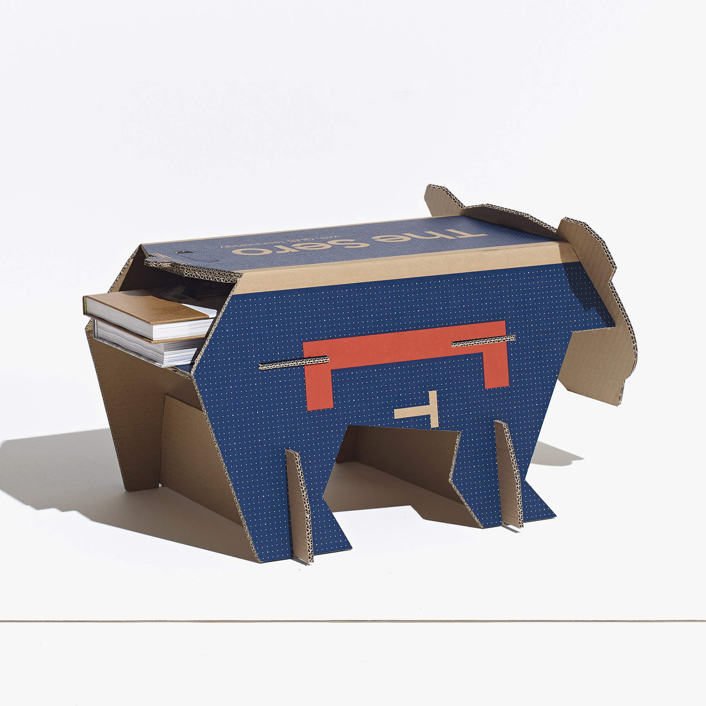 Polar bear toy made from repurposed Samsung TV cardboard boxes