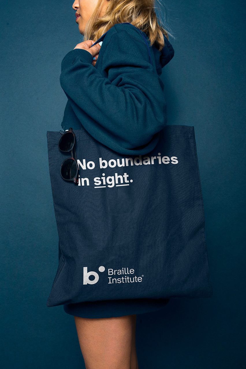 Atkinson Hyperlegible typeface for visually impaired on Braille Institute bag