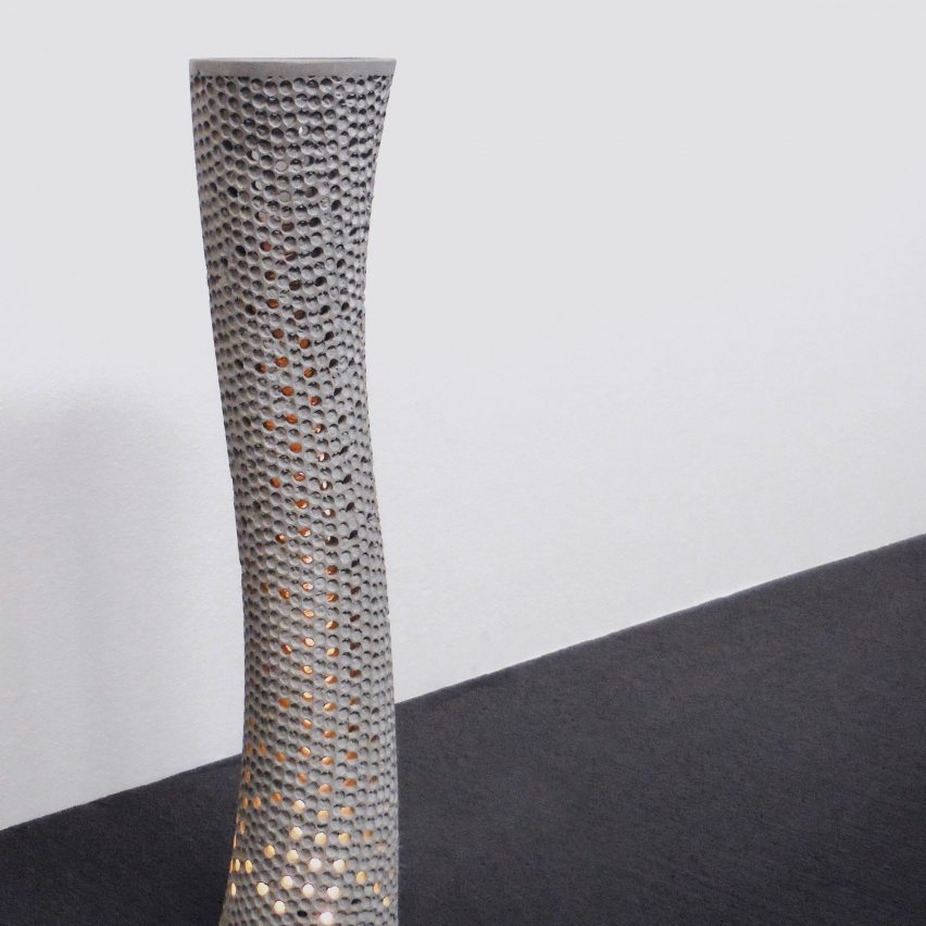 Hagen Hinderdael's concrete Bolla light is imprinted with bubble wrap