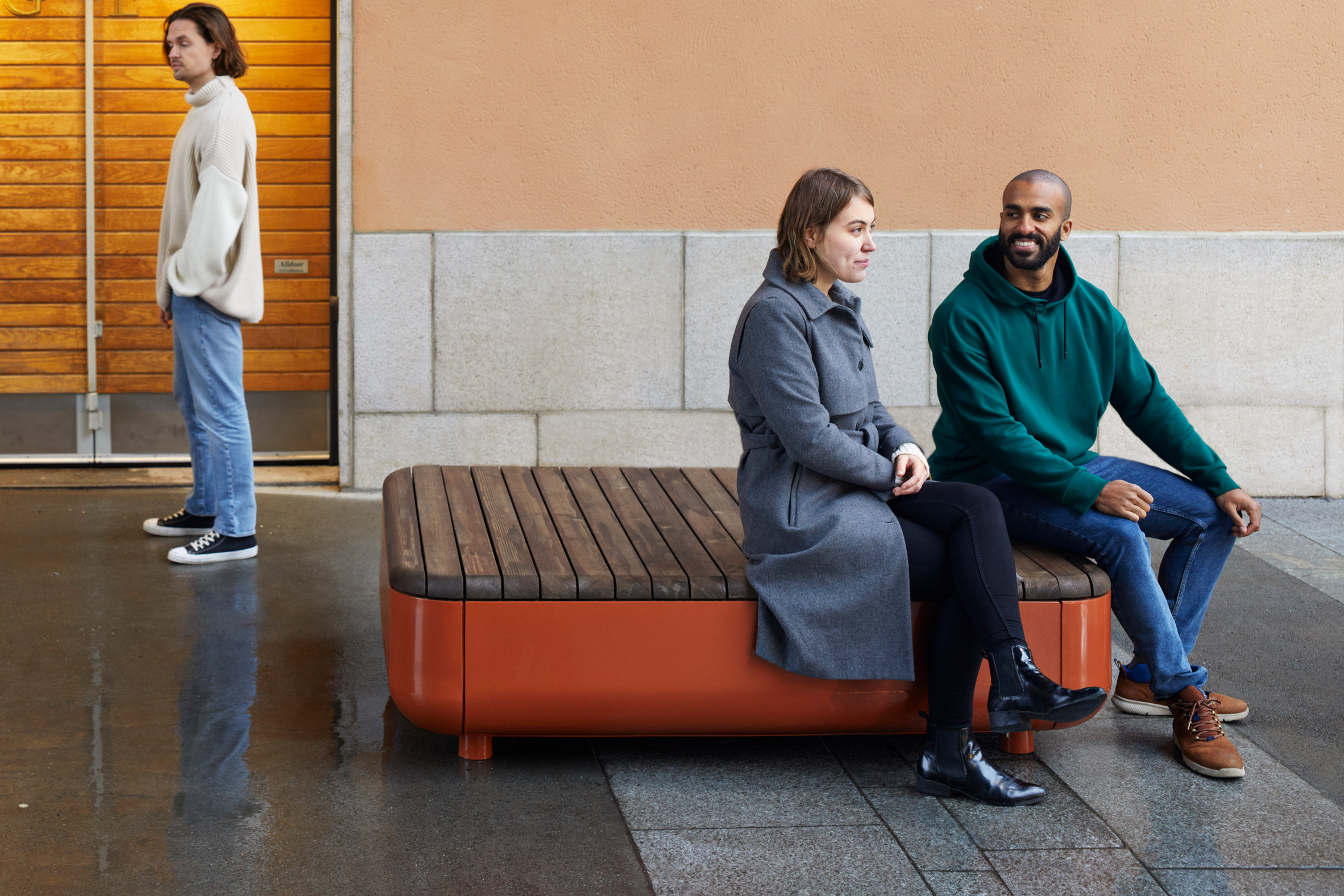 The Stones modular bench system by Vestre can be used indoors