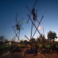 Extinction Rebellion create tensegrity structures to block printing presses